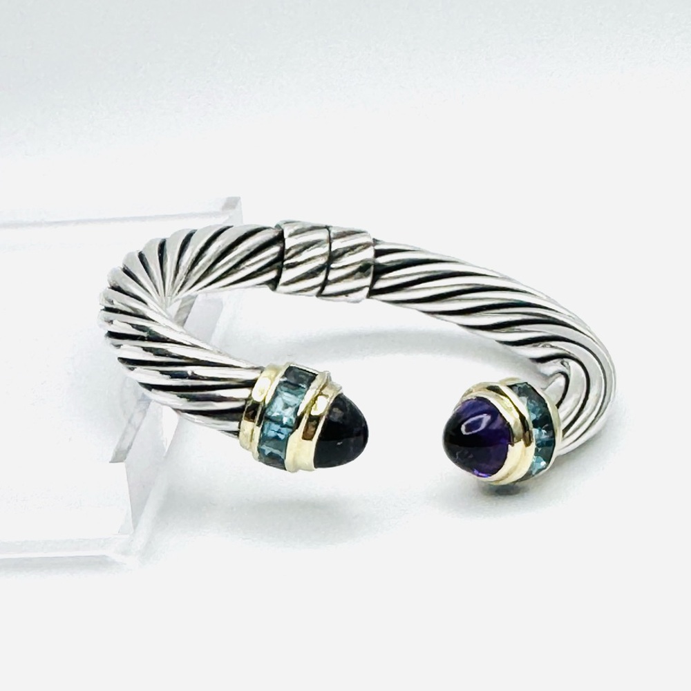 David Yurman 10mm Renaissance Cable Bracelet With Amethyst Blue Topaz And Gold